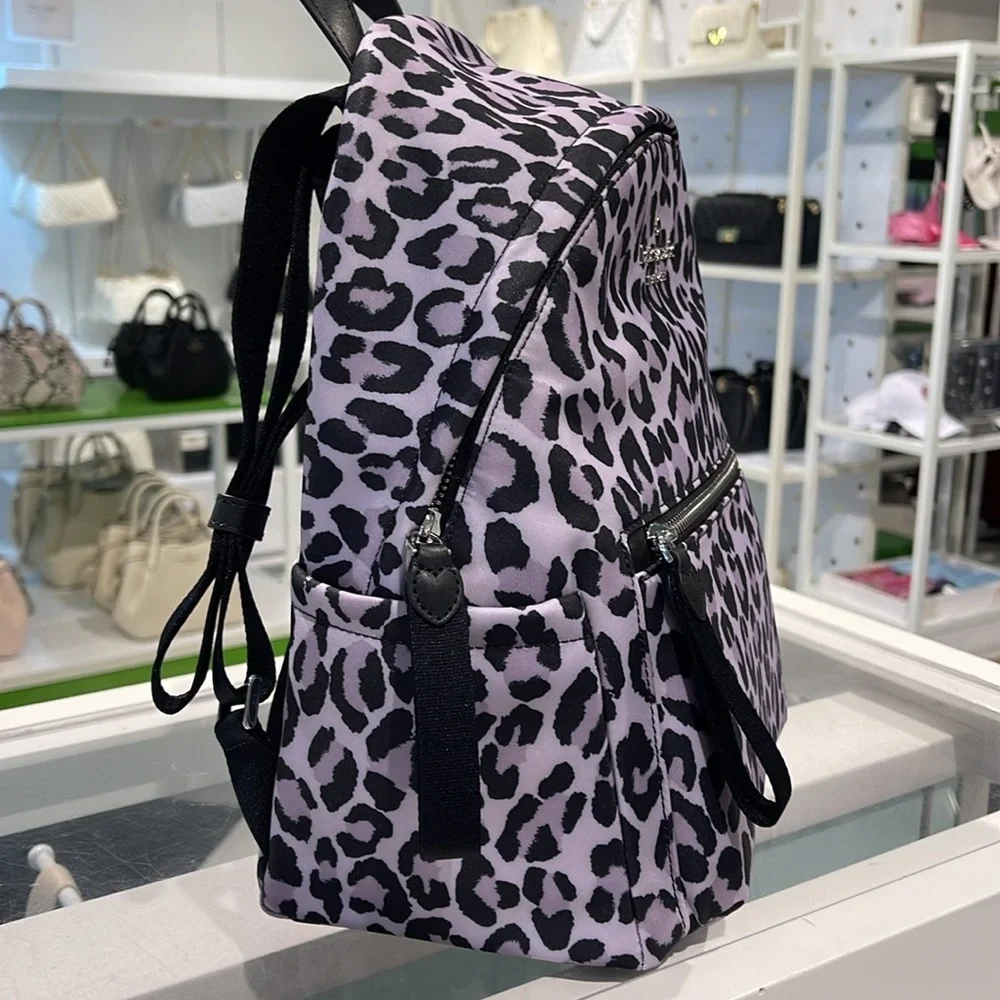 Kate Spade Chelsea Spotted Leopard Print Medium Backpack Violet Mist NWT